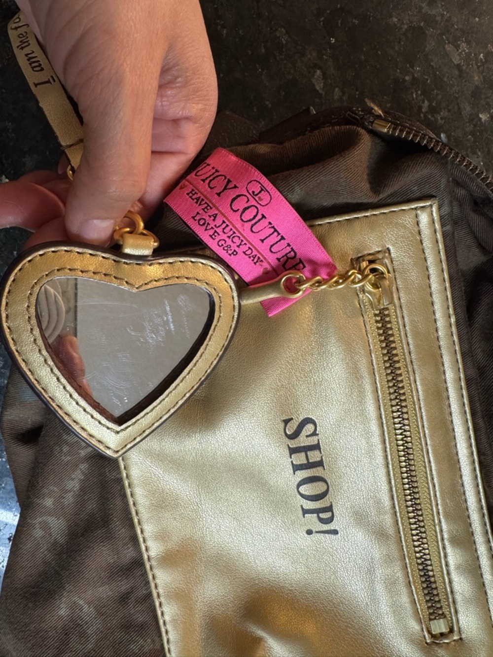 Juicy Couture Chocolate Brown Leather Shoulder Bag with Gold Charm - Picture 16 of 16